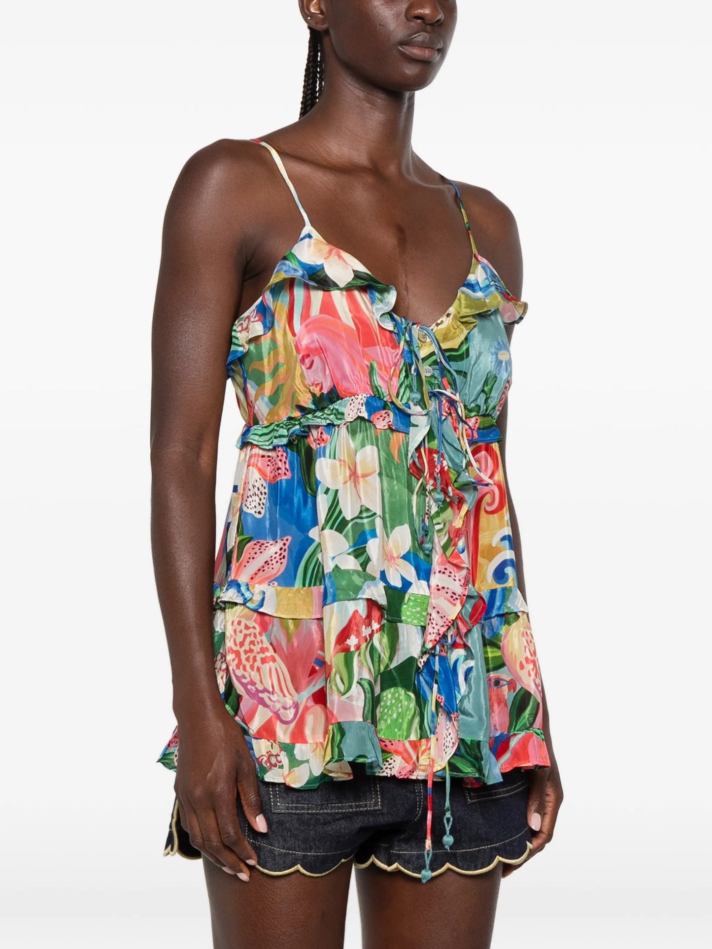 ruffled floral-print top