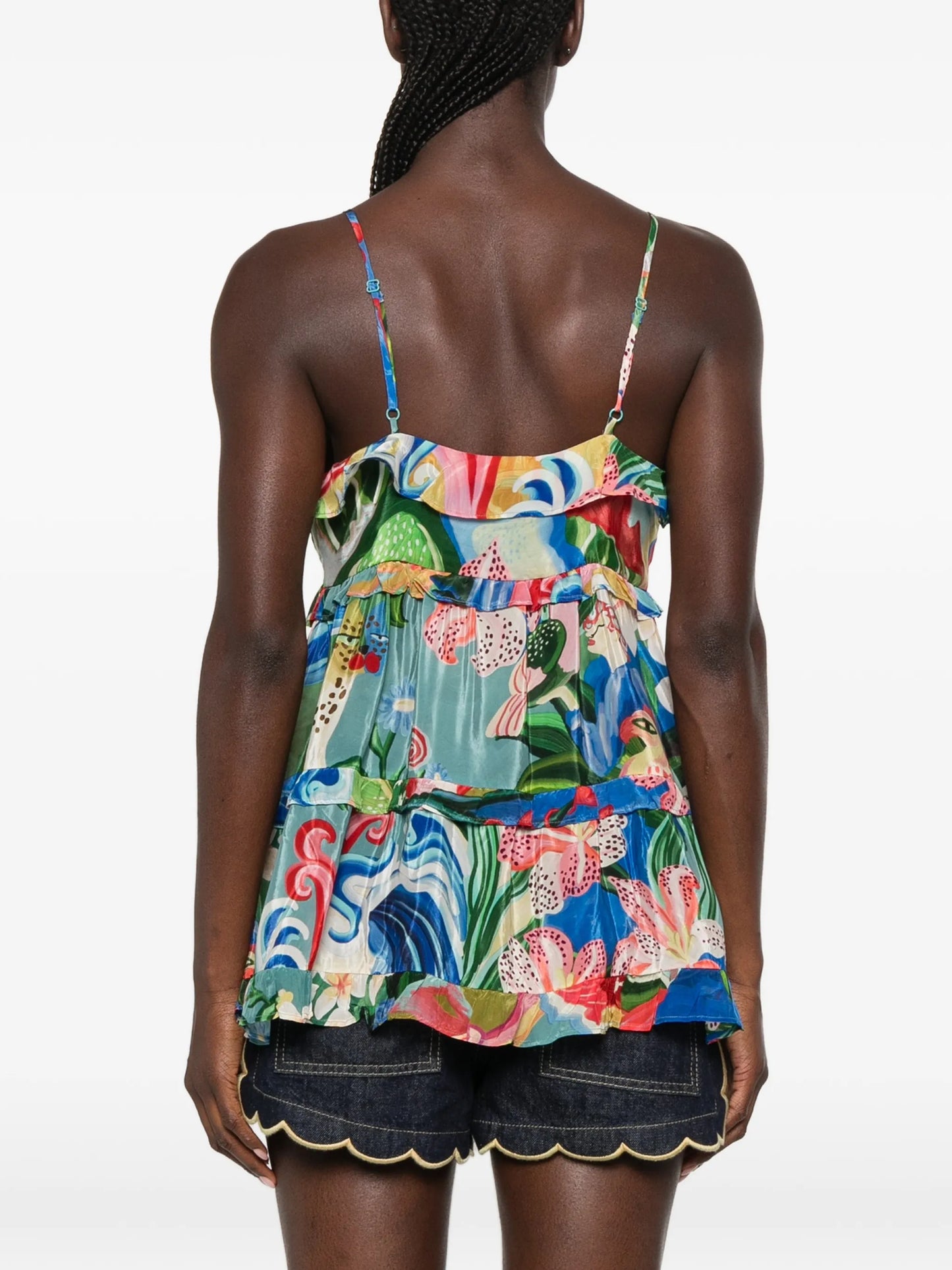 ruffled floral-print top
