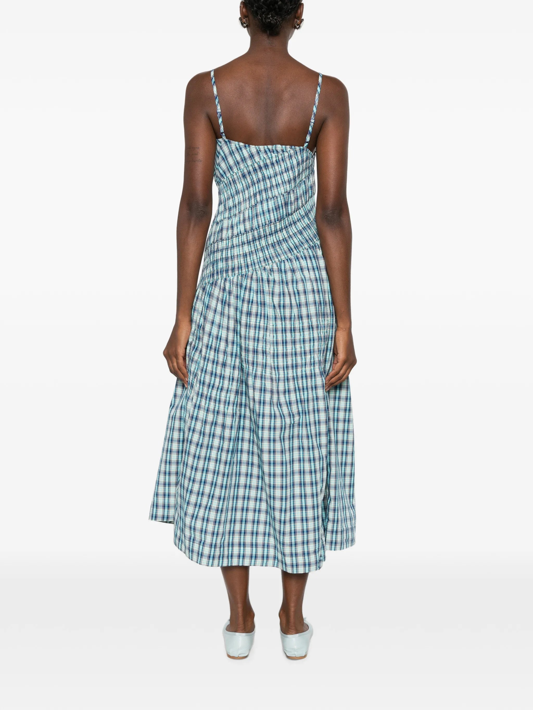 Lyra shirred checked midi dress