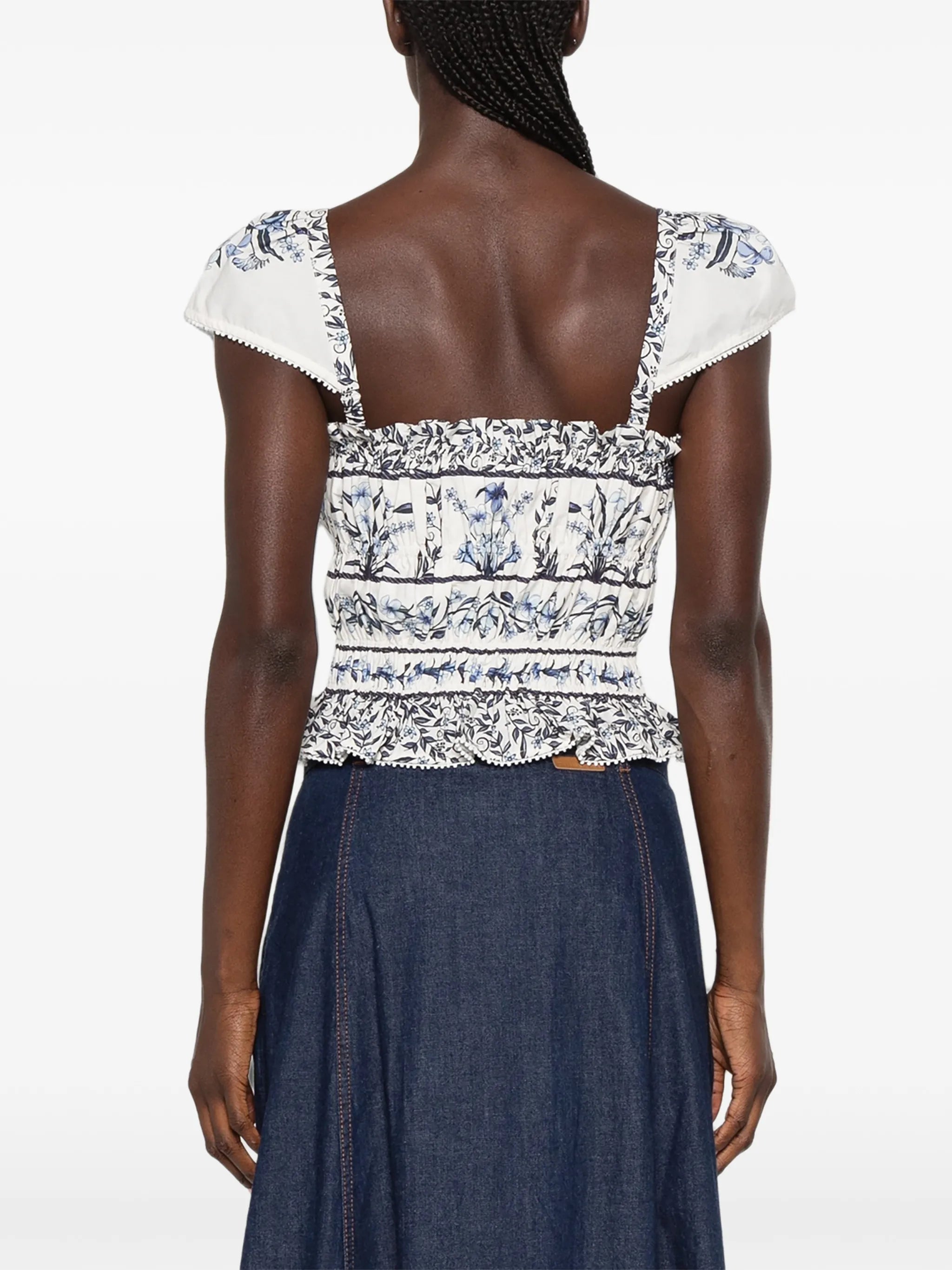 floral-print gathered blouse