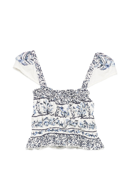 floral-print gathered blouse