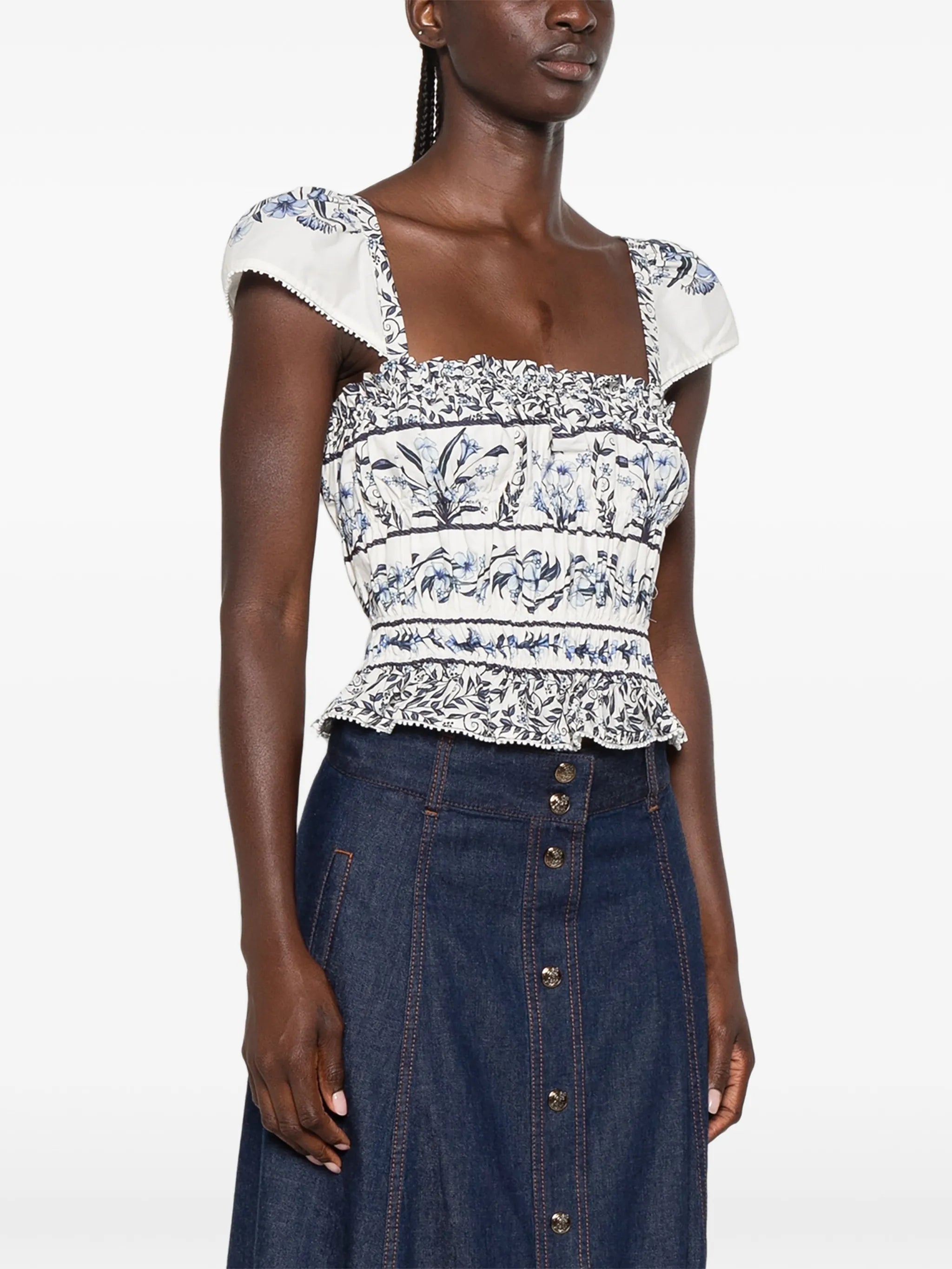 floral-print gathered blouse