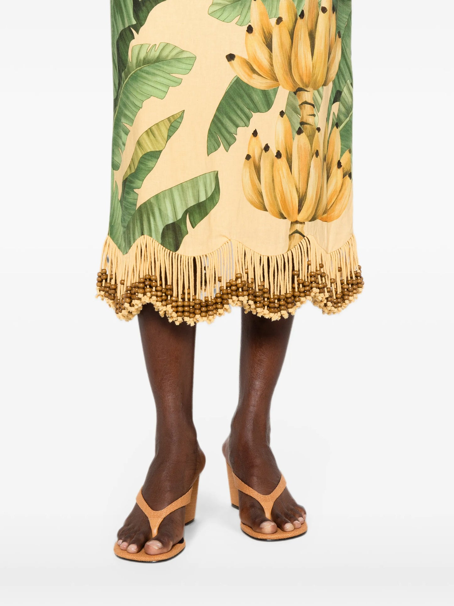 fruit-print beaded-fringe skirt