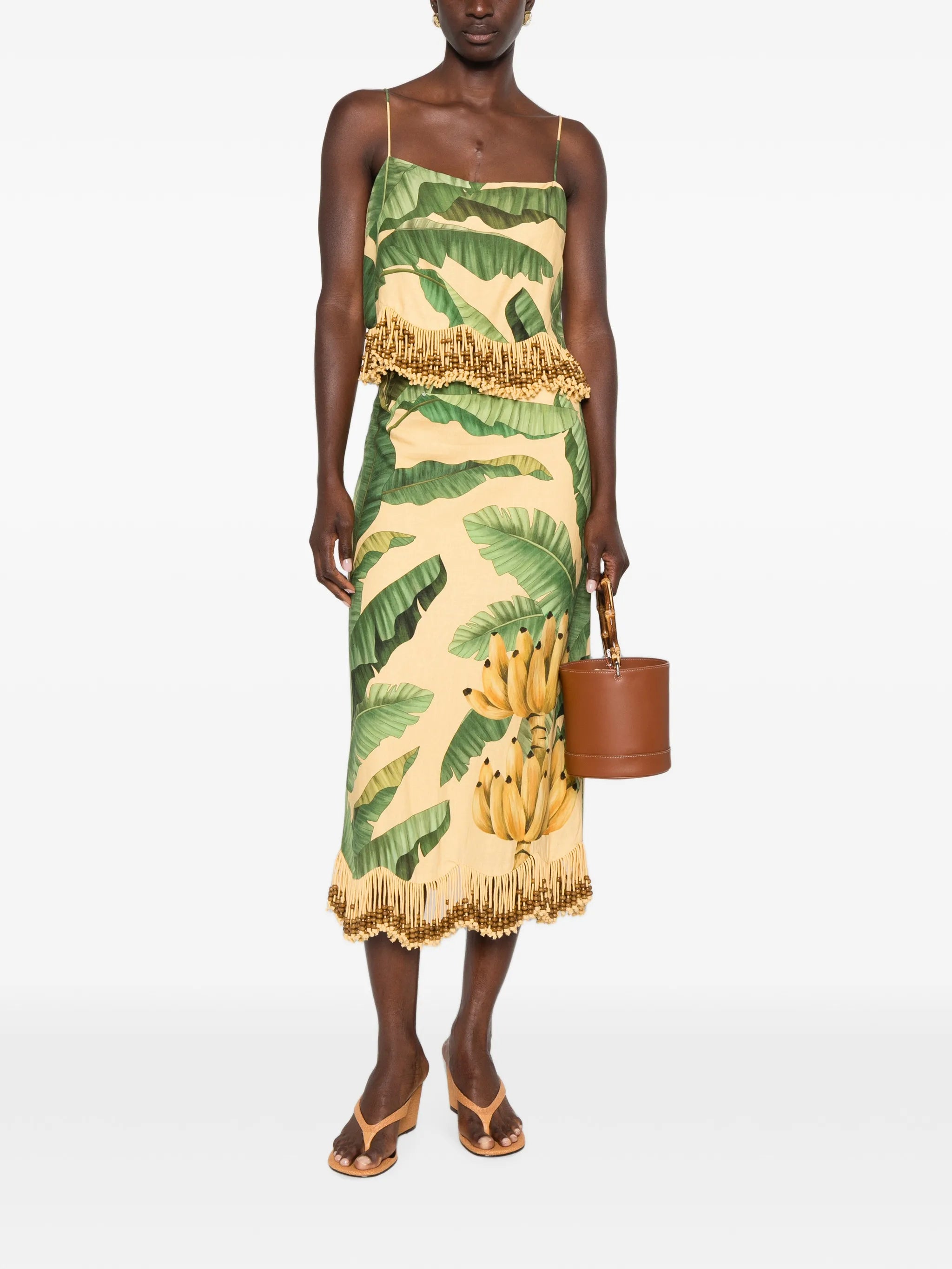 fruit-print beaded-fringe skirt