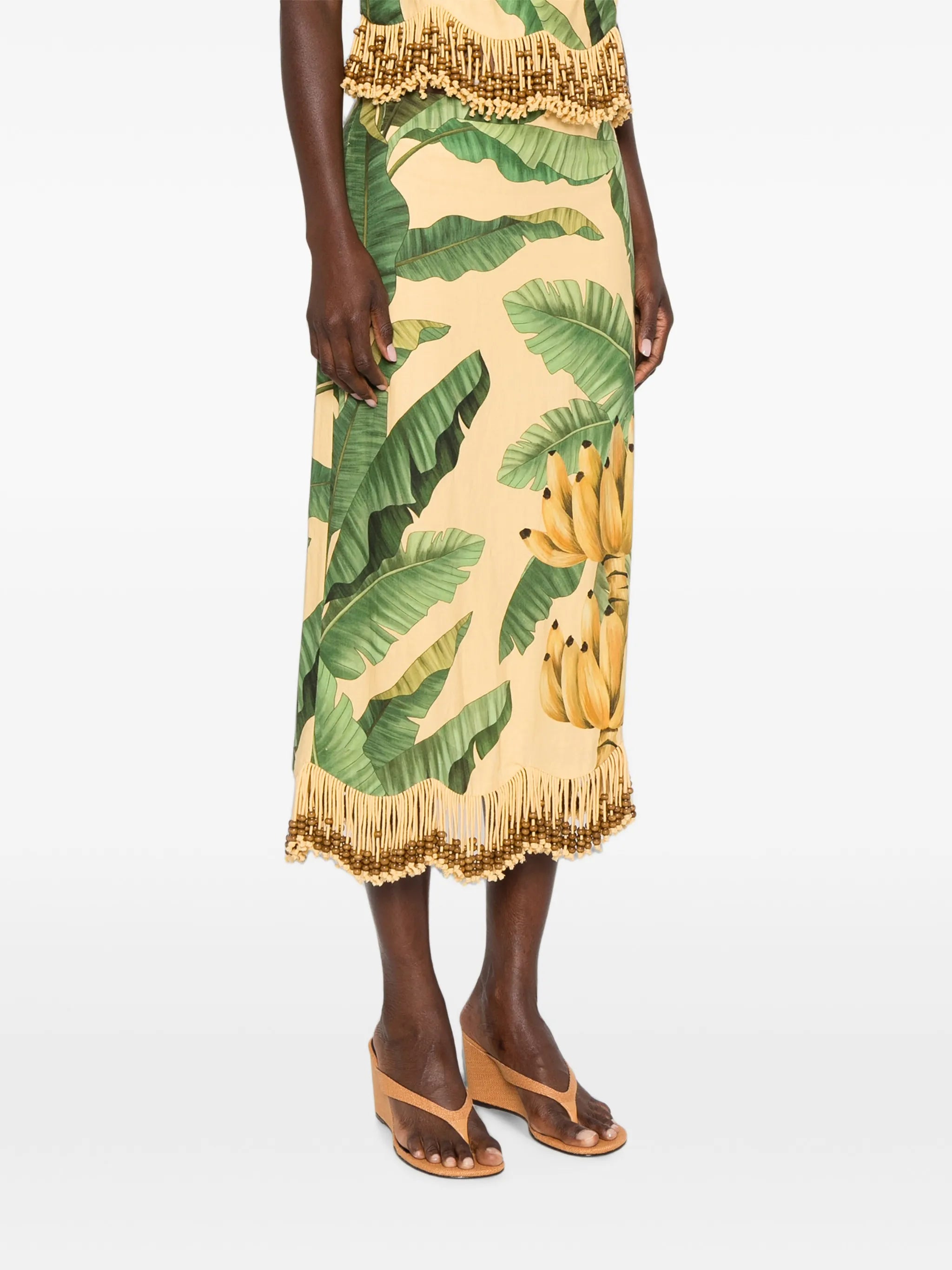 fruit-print beaded-fringe skirt
