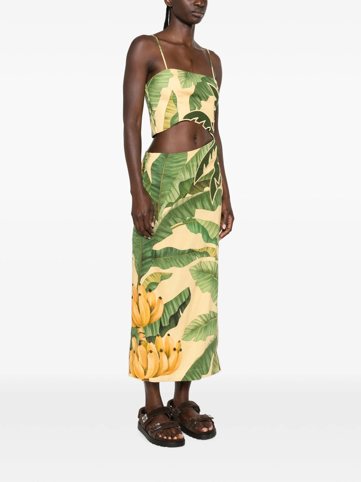 Fruit Banana Leaves cut-out midi dress