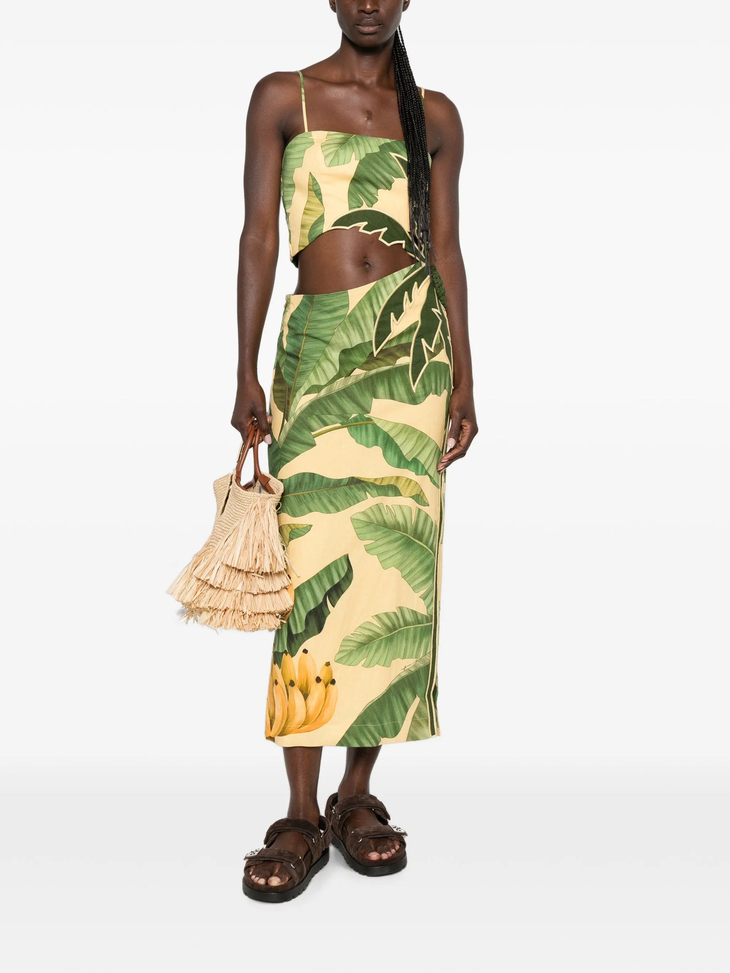 Fruit Banana Leaves cut-out midi dress