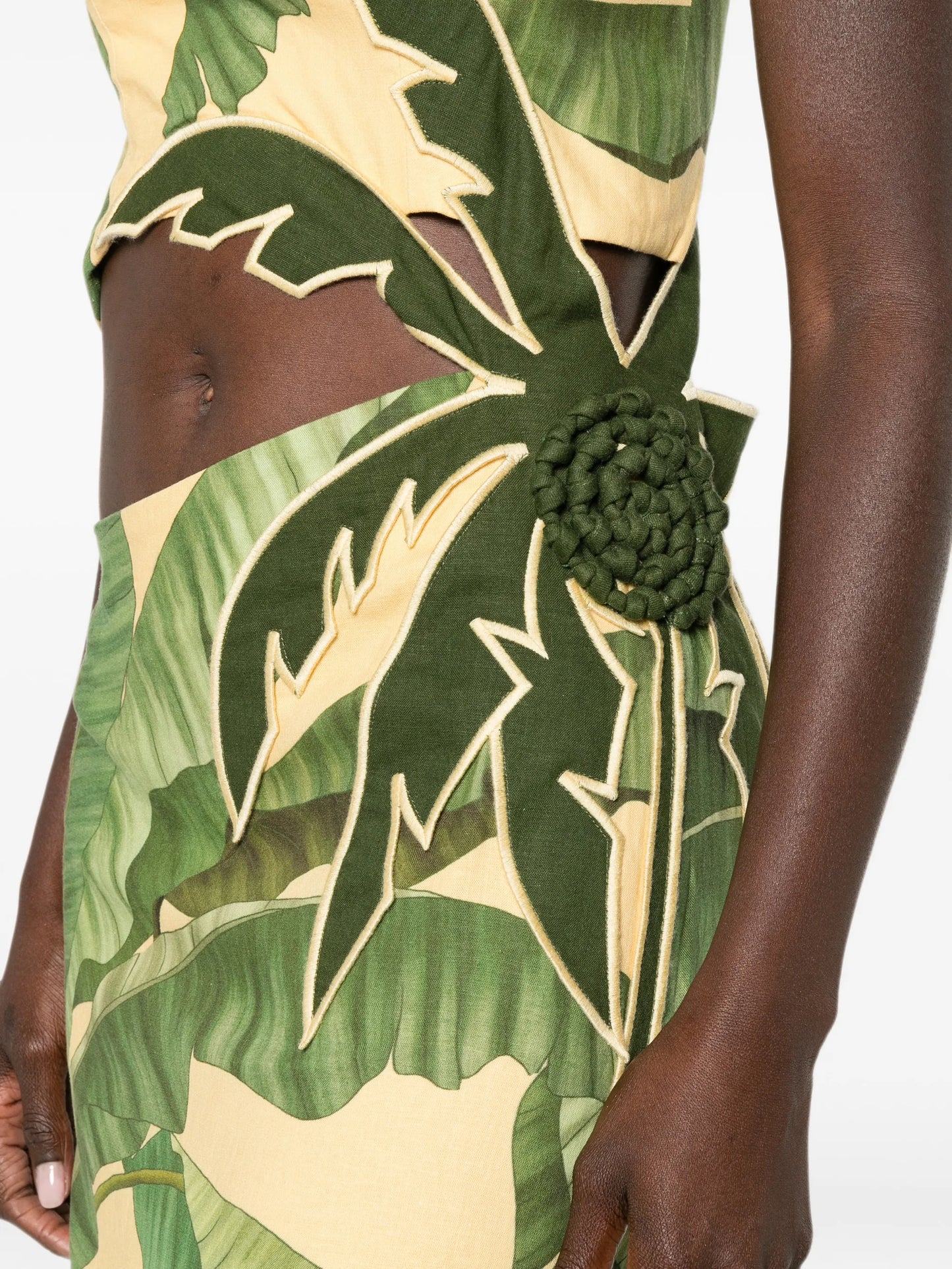 Fruit Banana Leaves cut-out midi dress