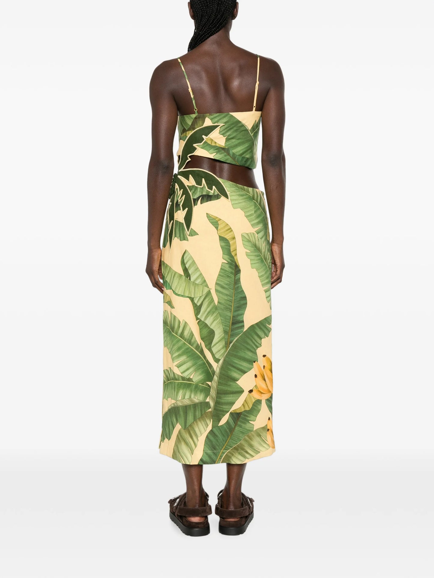 Fruit Banana Leaves cut-out midi dress