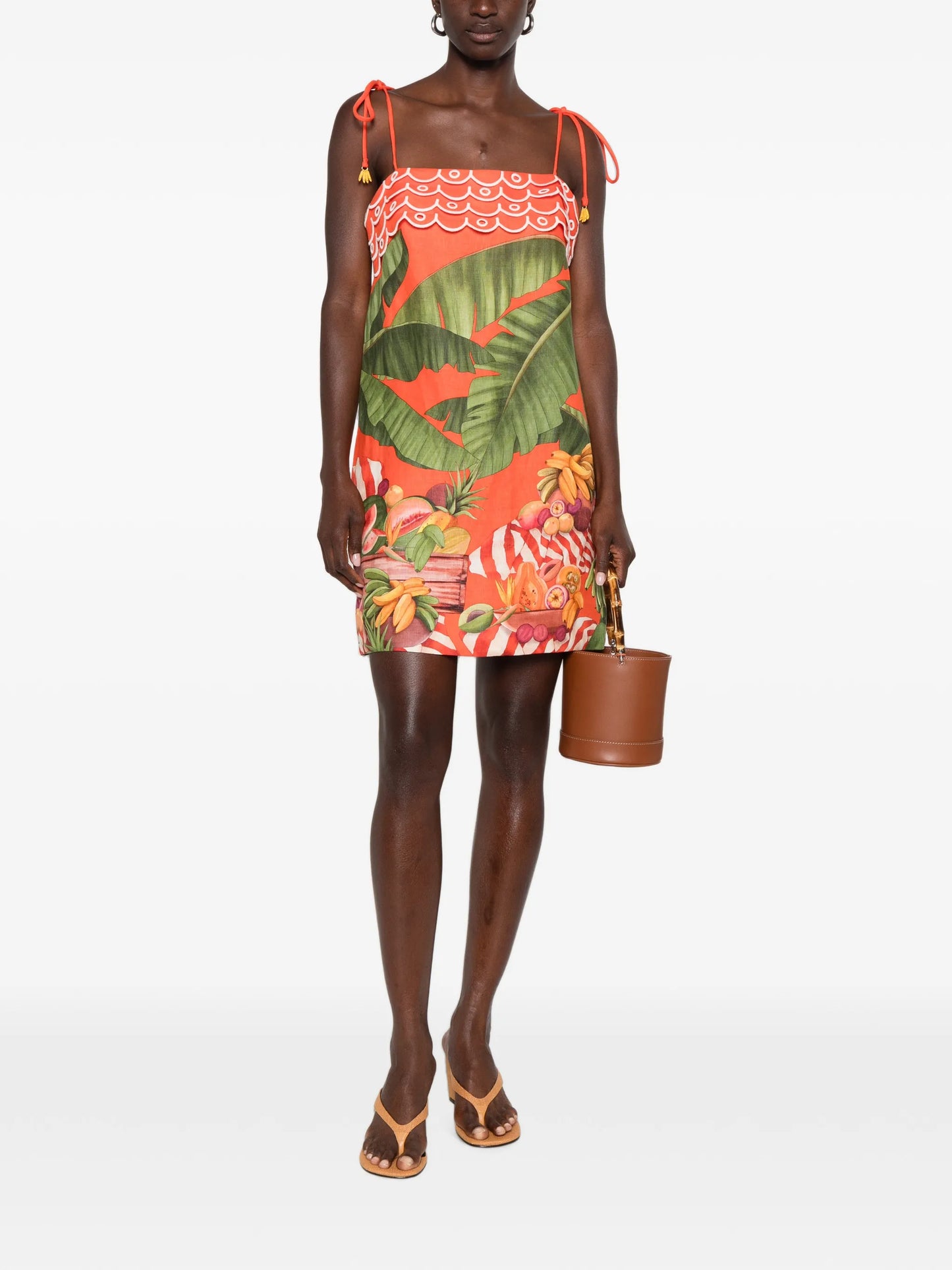 fruit-print scalloped-trim mini dress