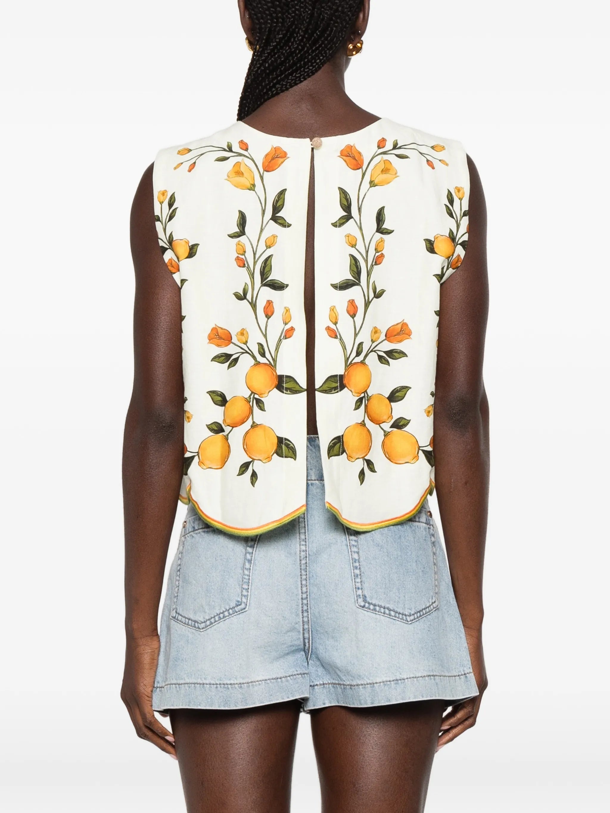 printed scalloped-hem blouse