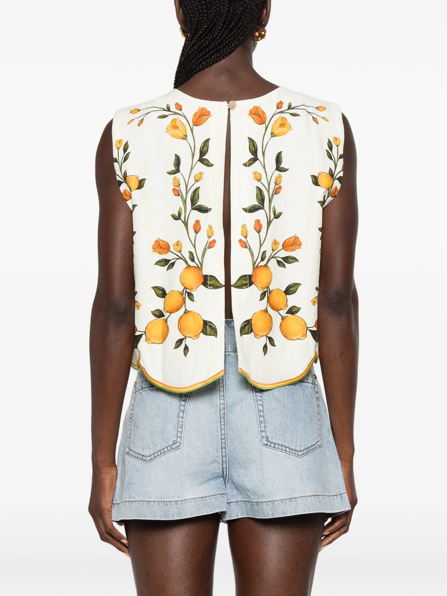 printed scalloped-hem blouse