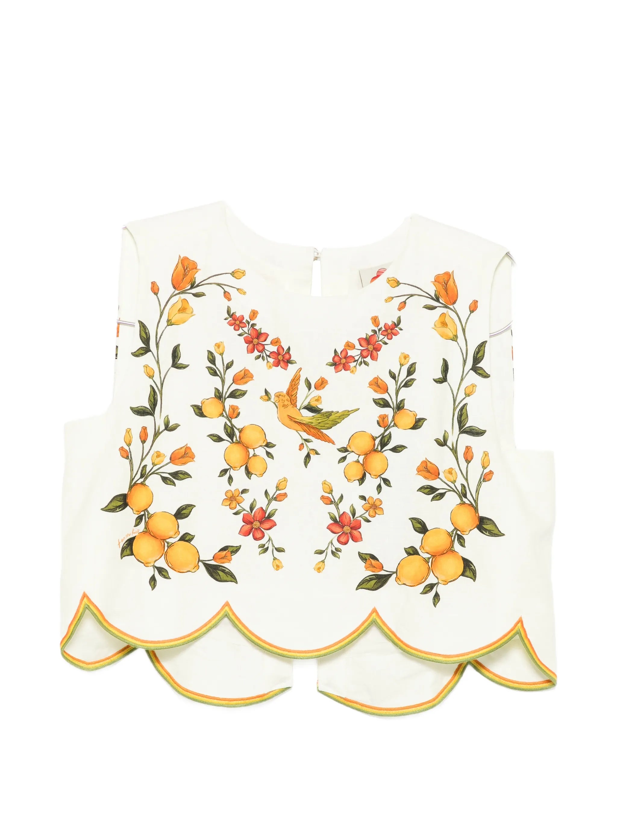 printed scalloped-hem blouse
