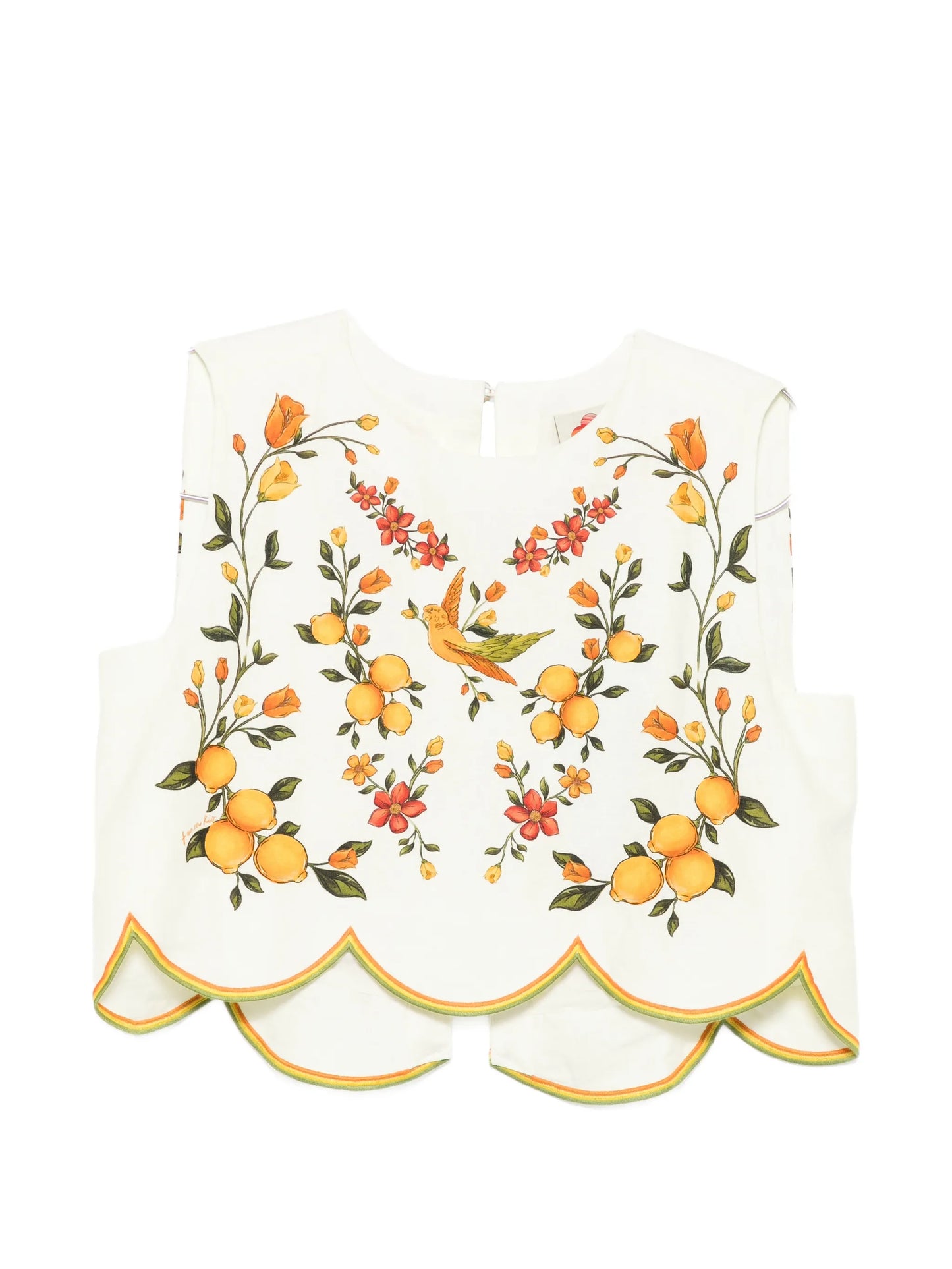 printed scalloped-hem blouse