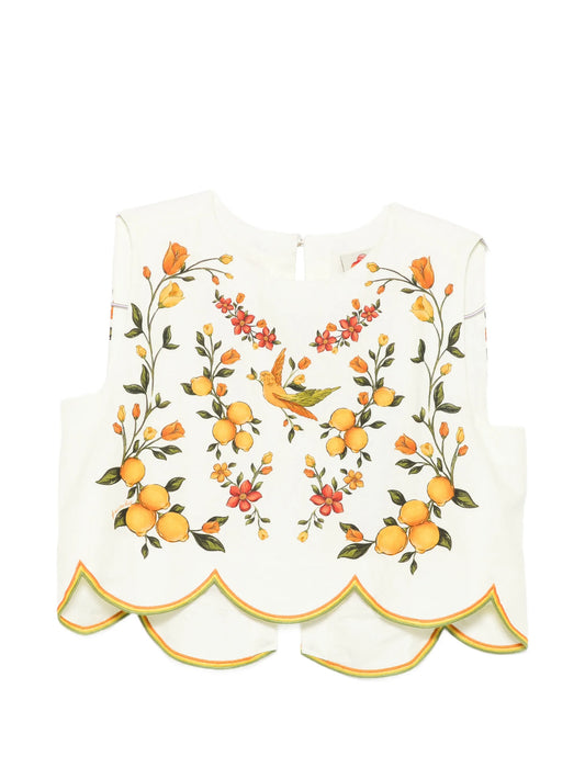 printed scalloped-hem blouse