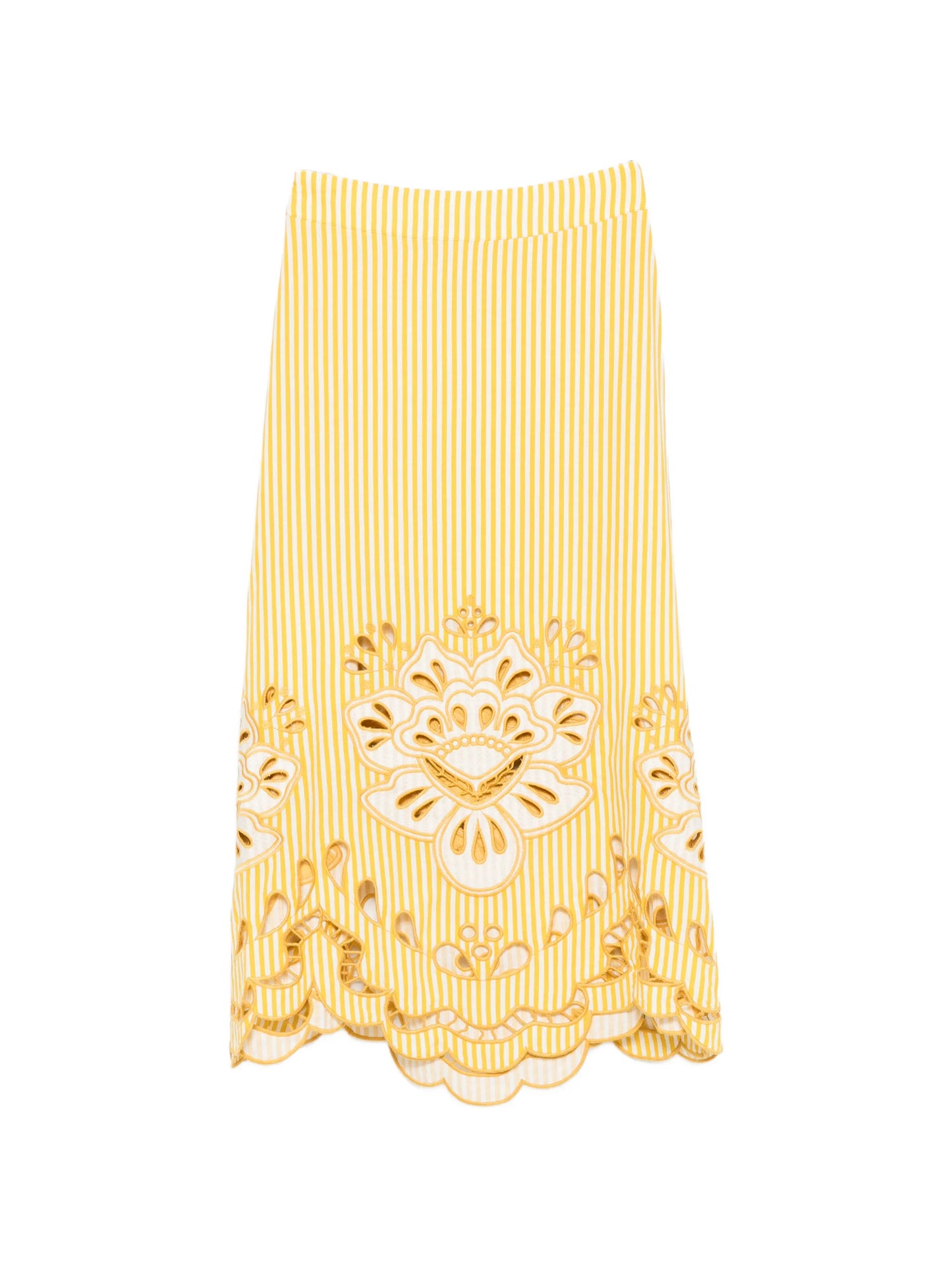 embroidered striped midi skirt