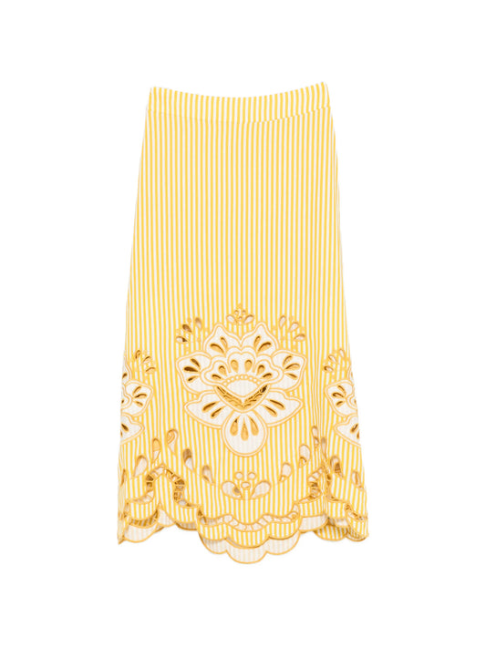 embroidered striped midi skirt