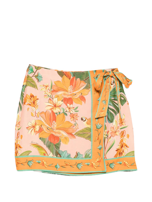 floral-print wrap-style skirt