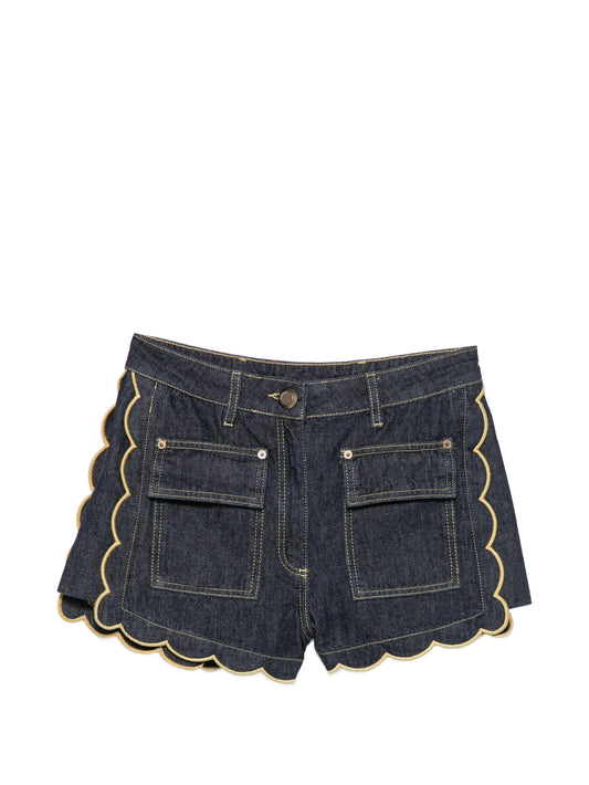 scalloped-edge pleated shorts