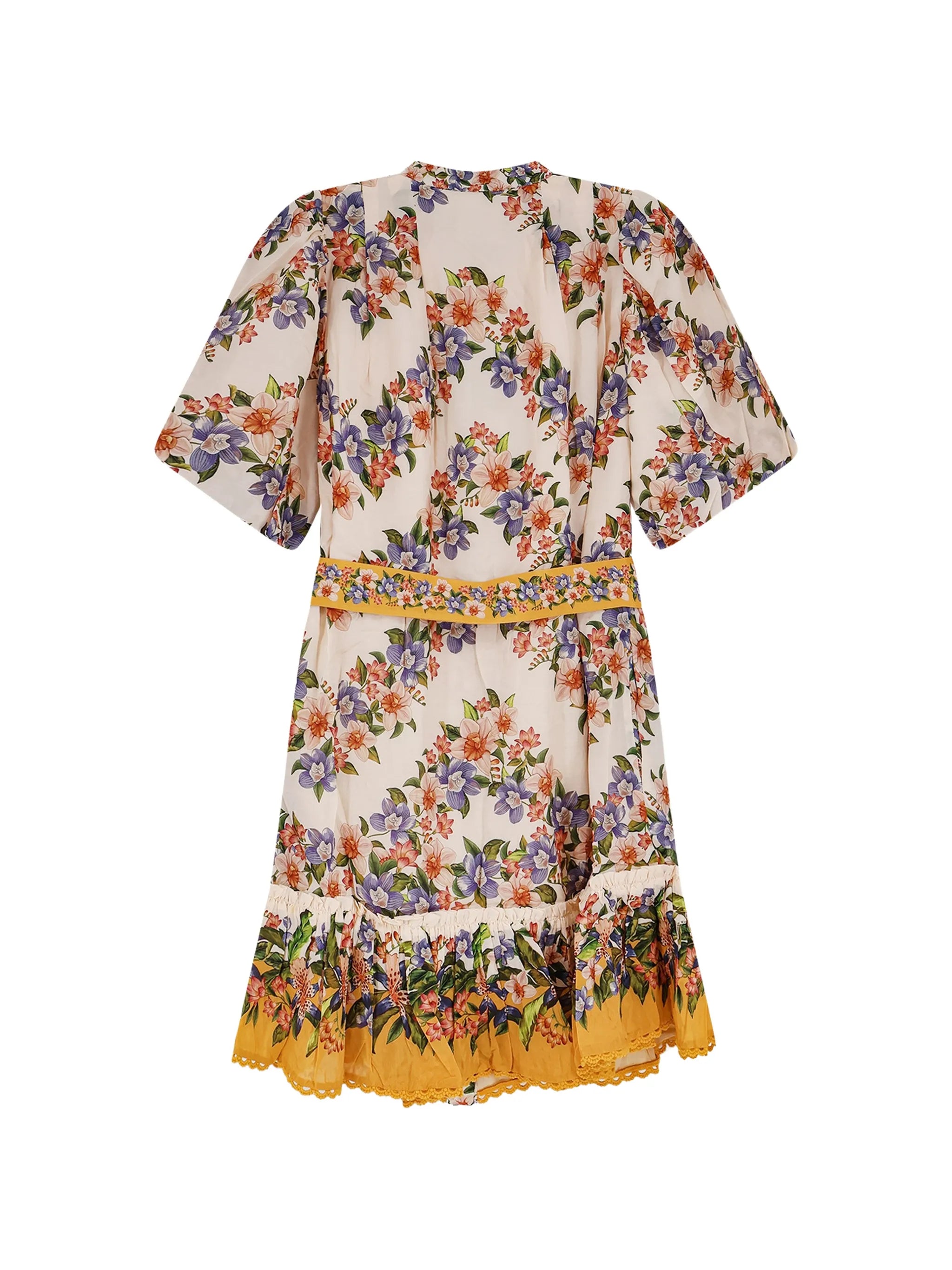 belted floral-print dress