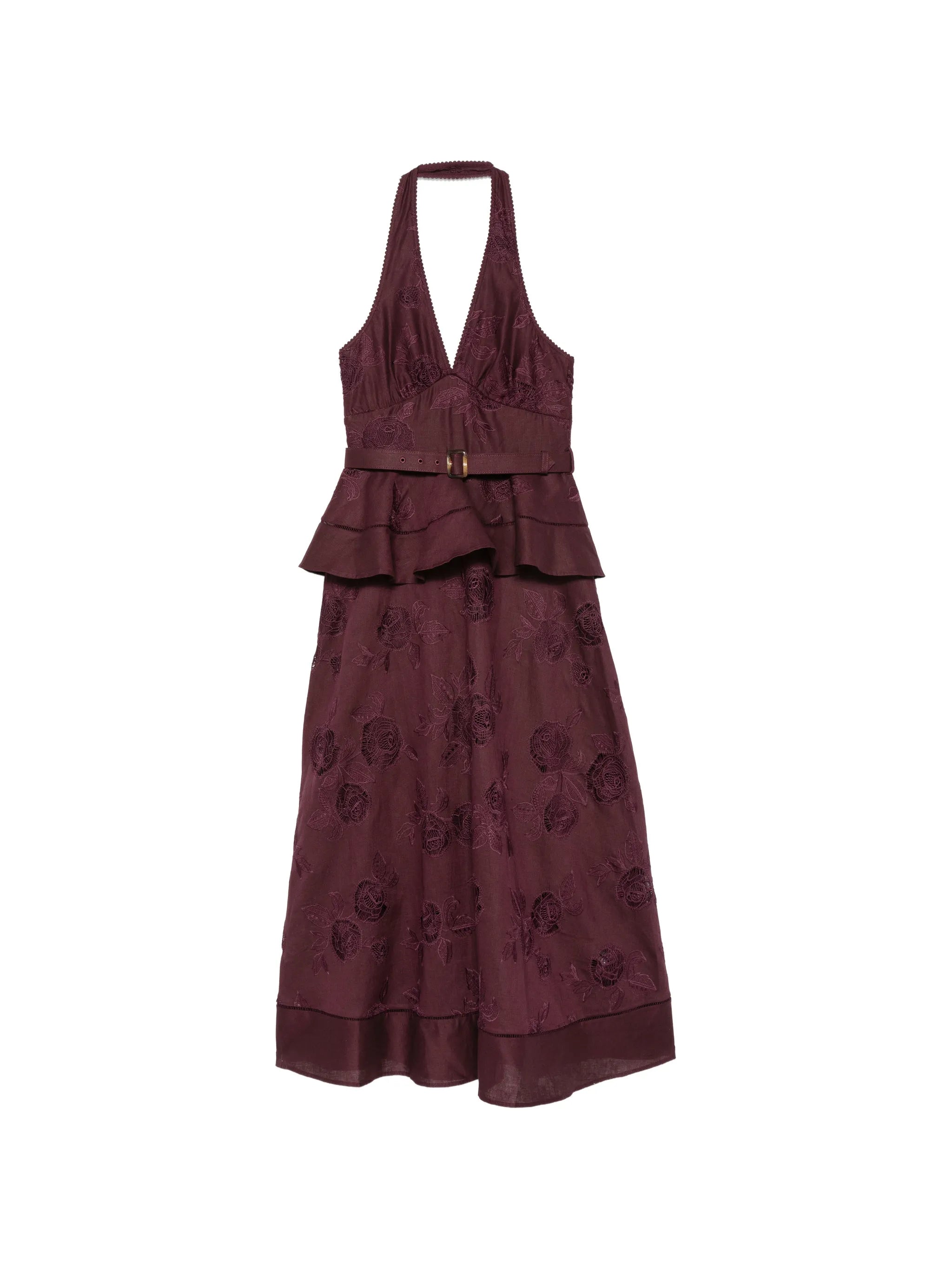 floral-embroidered midi dress