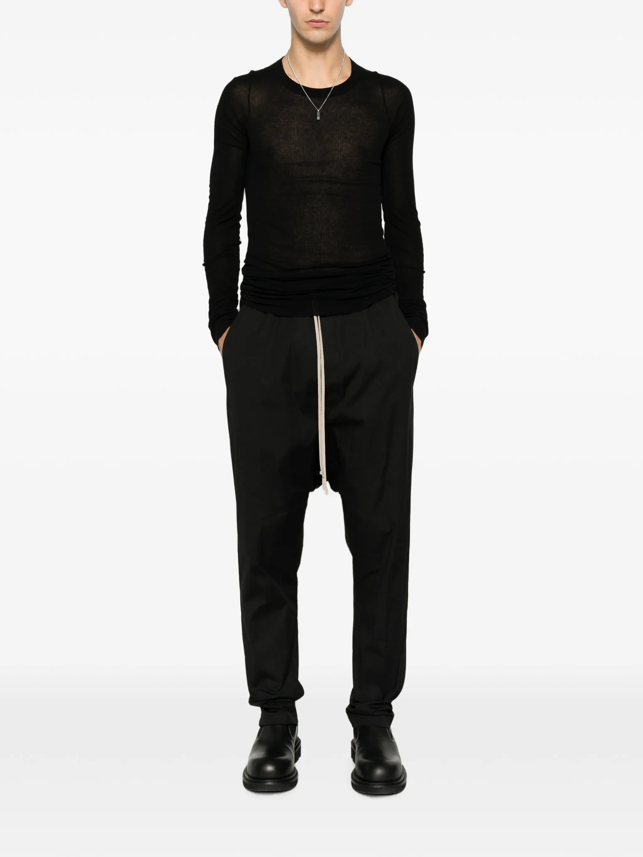 drawstring-fastening drop-crotch trousers