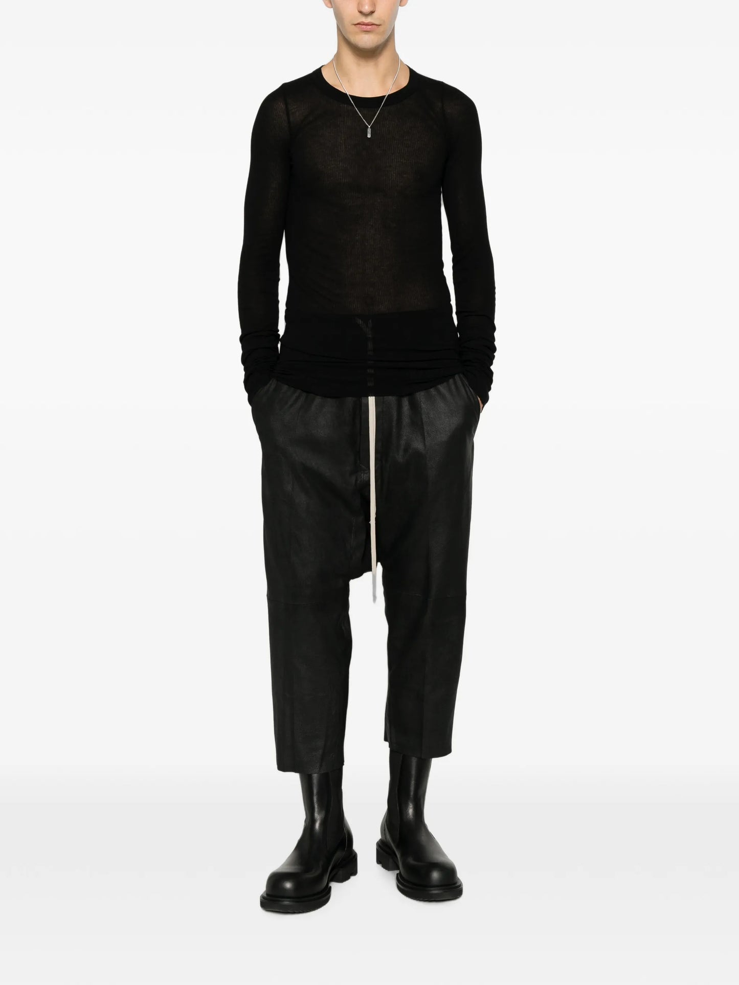 ribbed-texture long-sleeved T-shirt