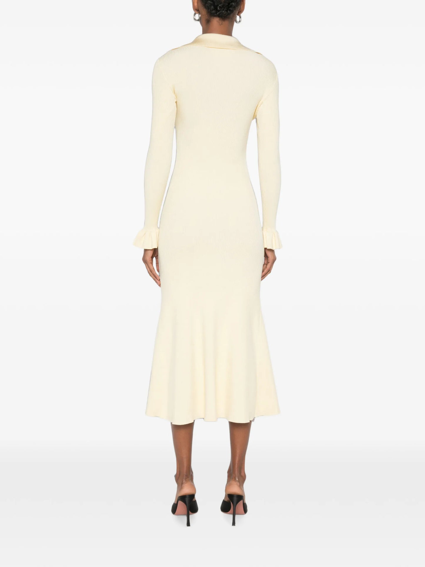 ruffled ribbed-knit midi dress
