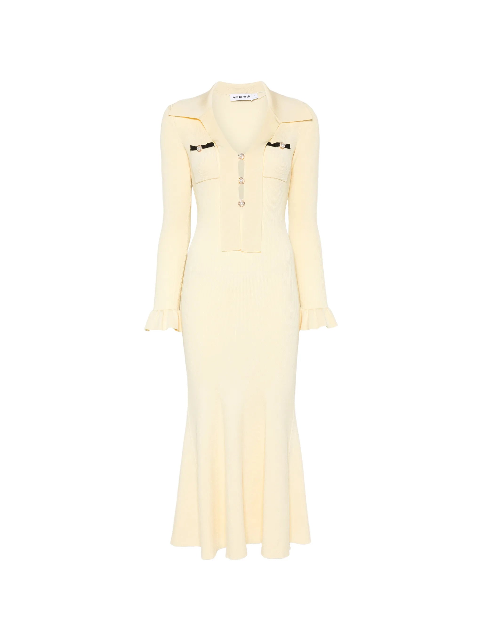 ruffled ribbed-knit midi dress