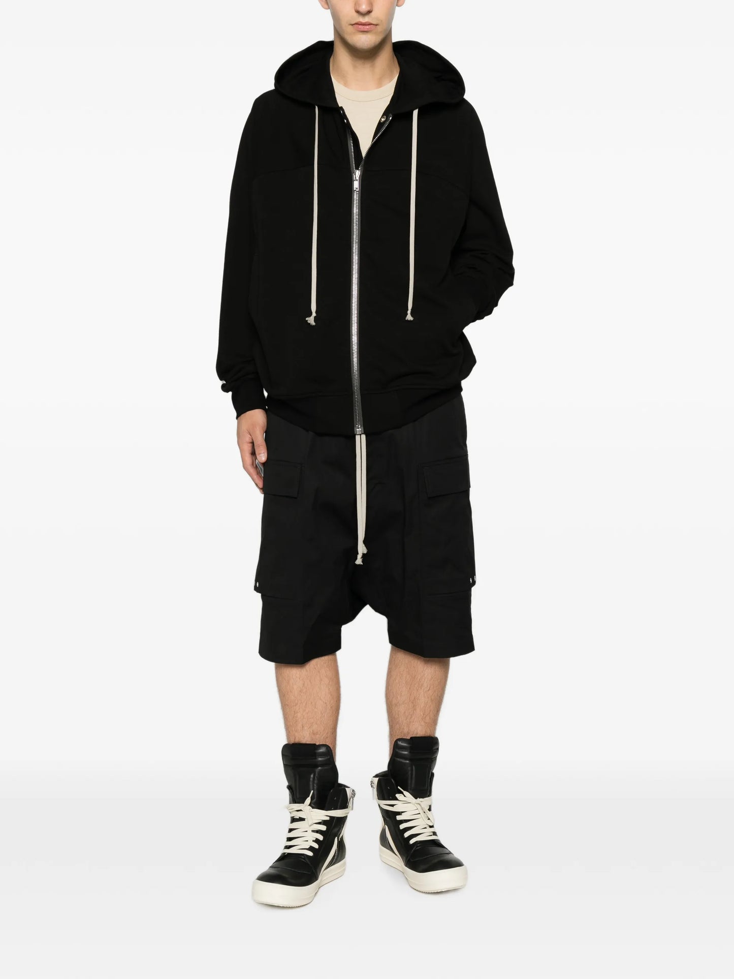 zip-up drawstring hoodie
