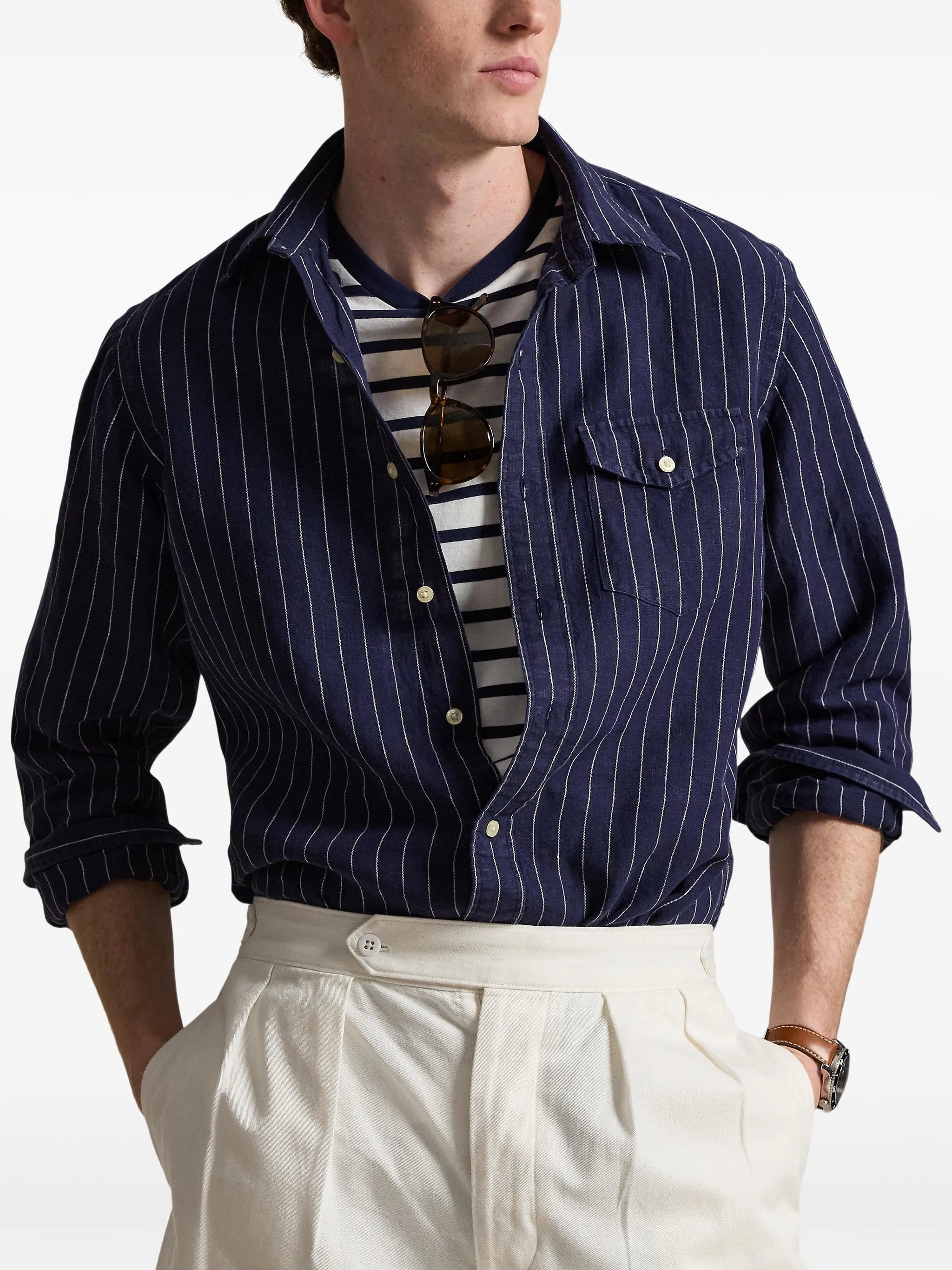 pinstripe-pattern shirt