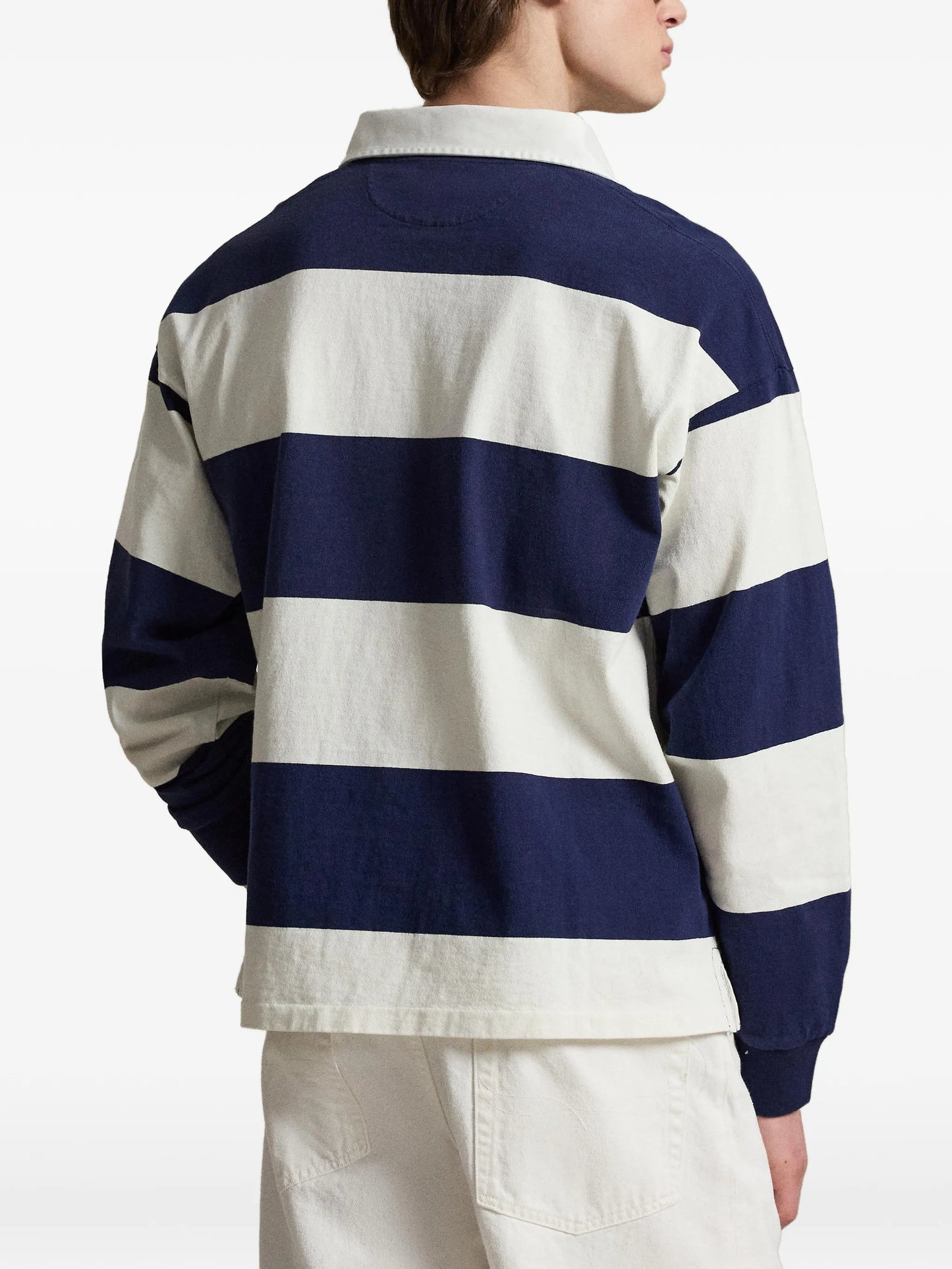 striped embroidered rugby polo shirt