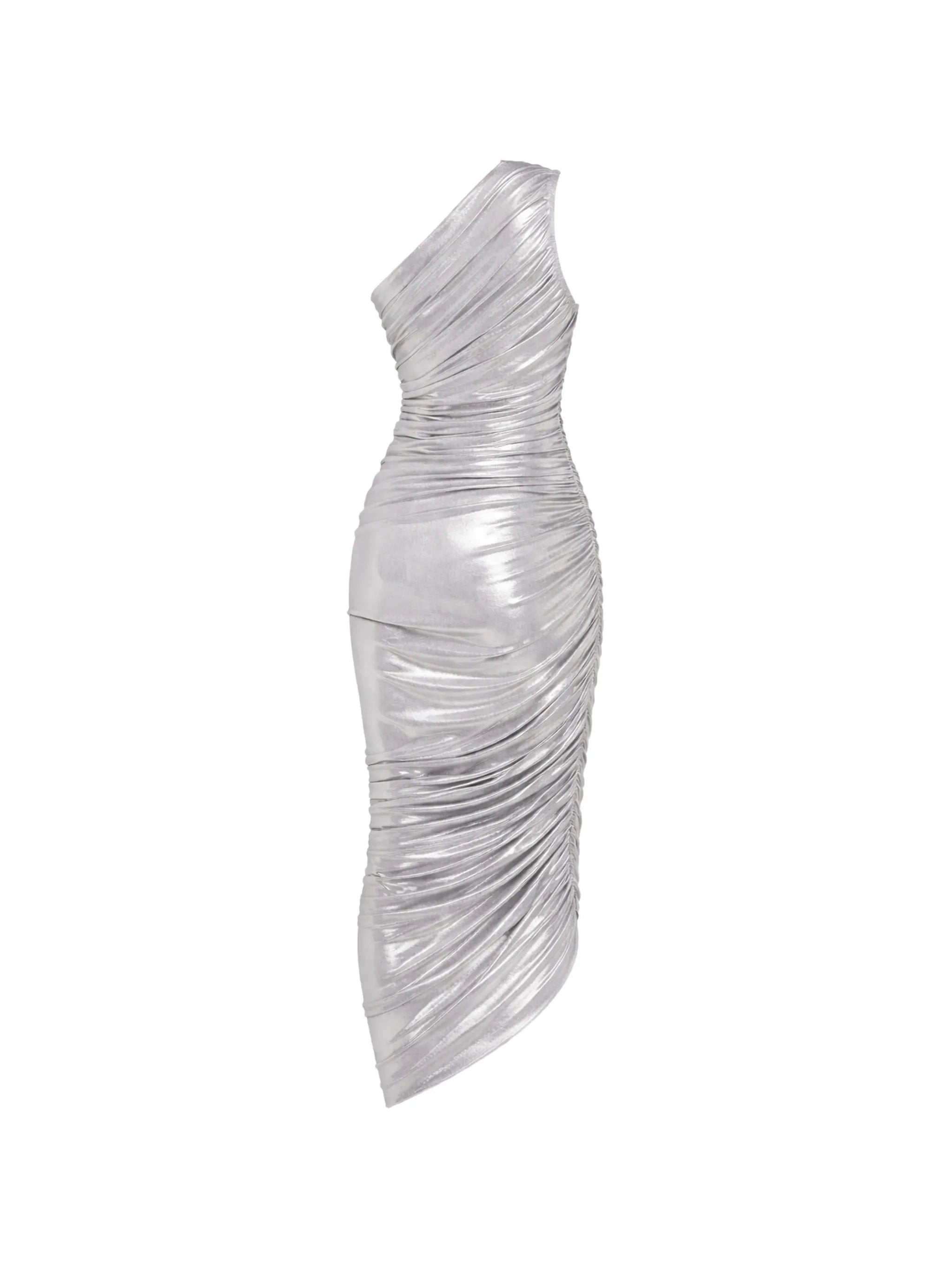 one-shoulder draped dress