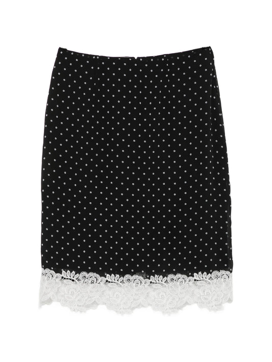 polka-dot lace-trim midi skirt
