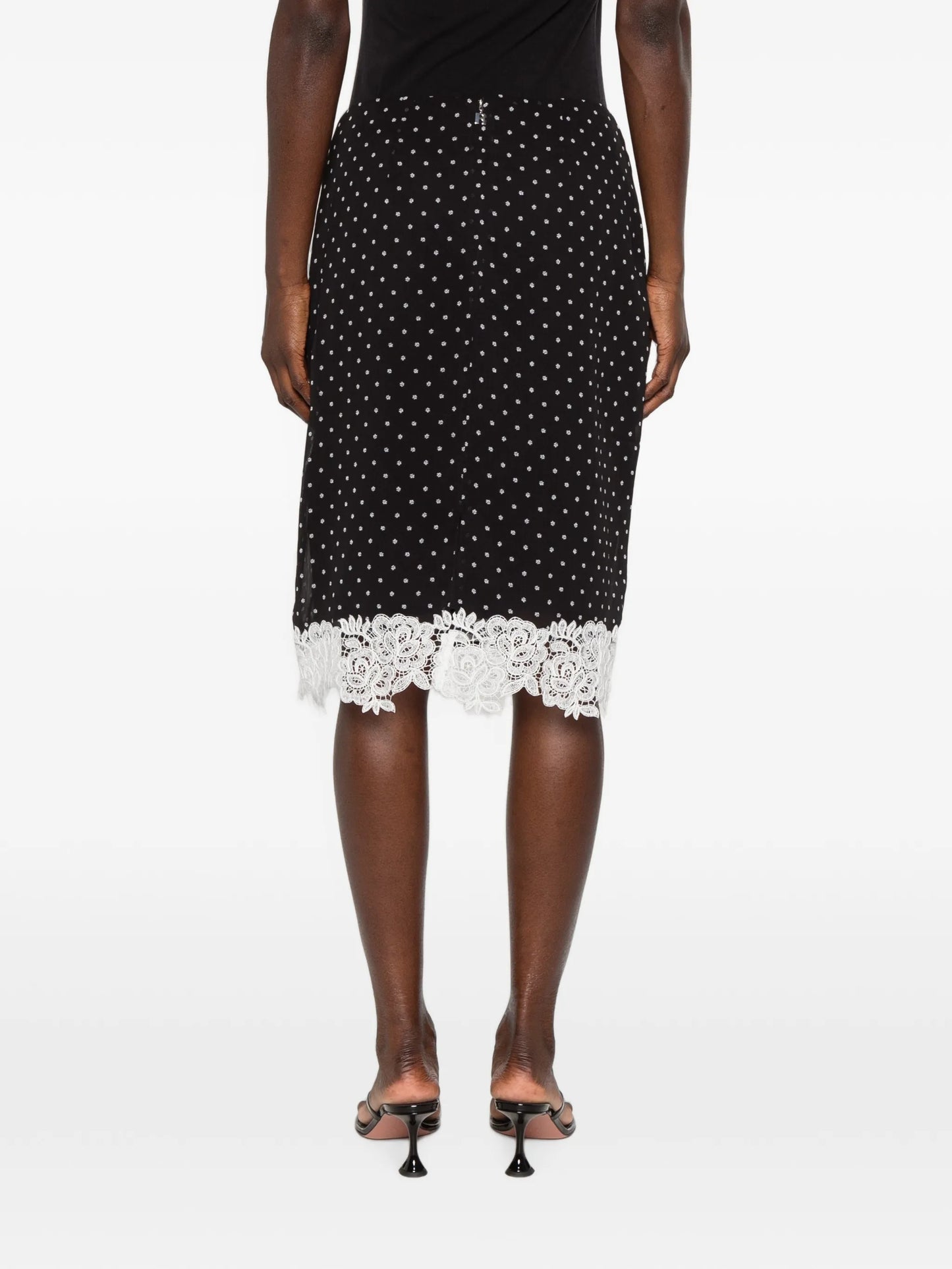 polka-dot lace-trim midi skirt