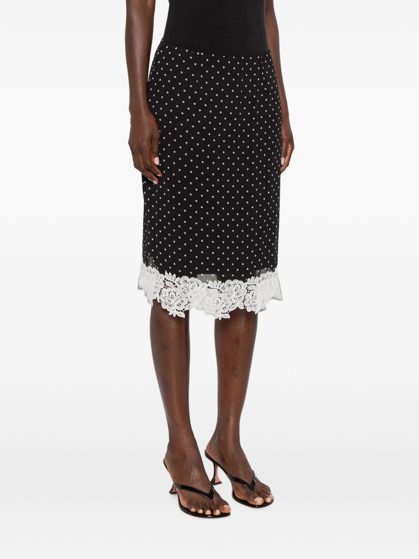 polka-dot lace-trim midi skirt