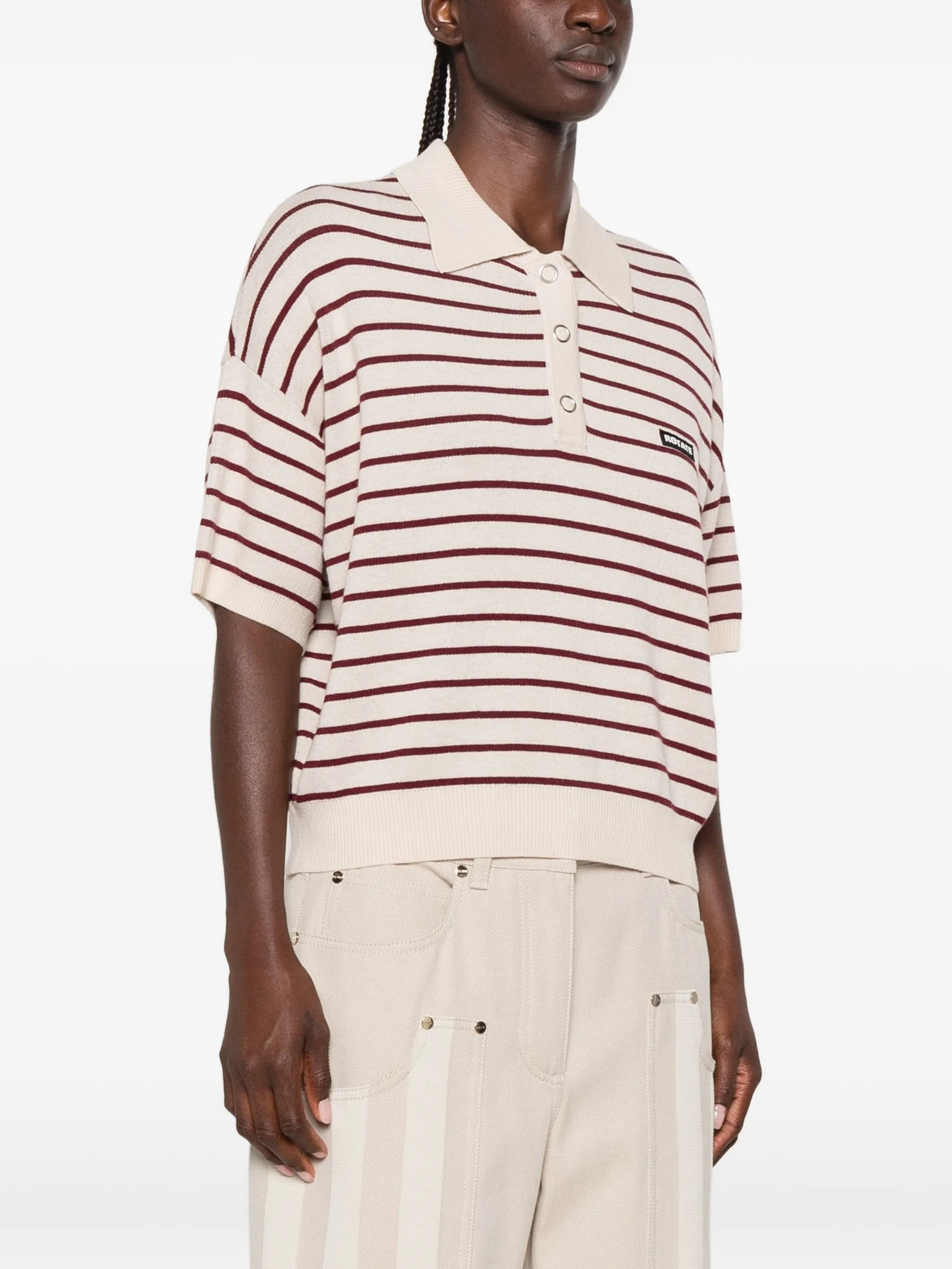 striped short-sleeve polo top