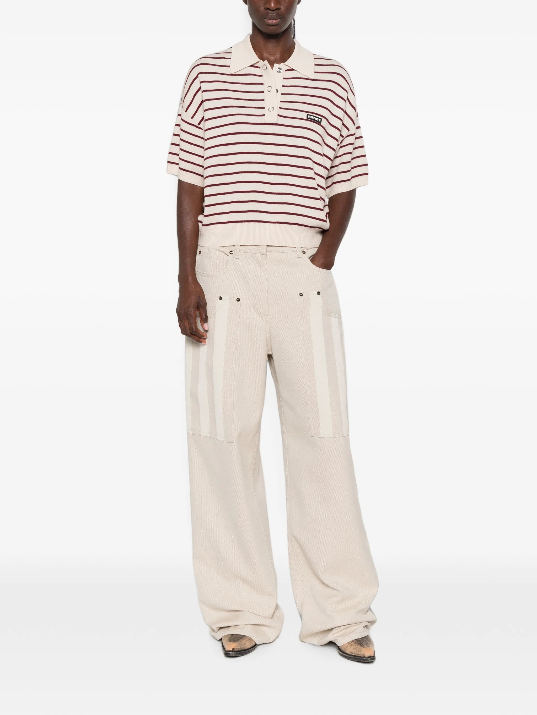 striped short-sleeve polo top