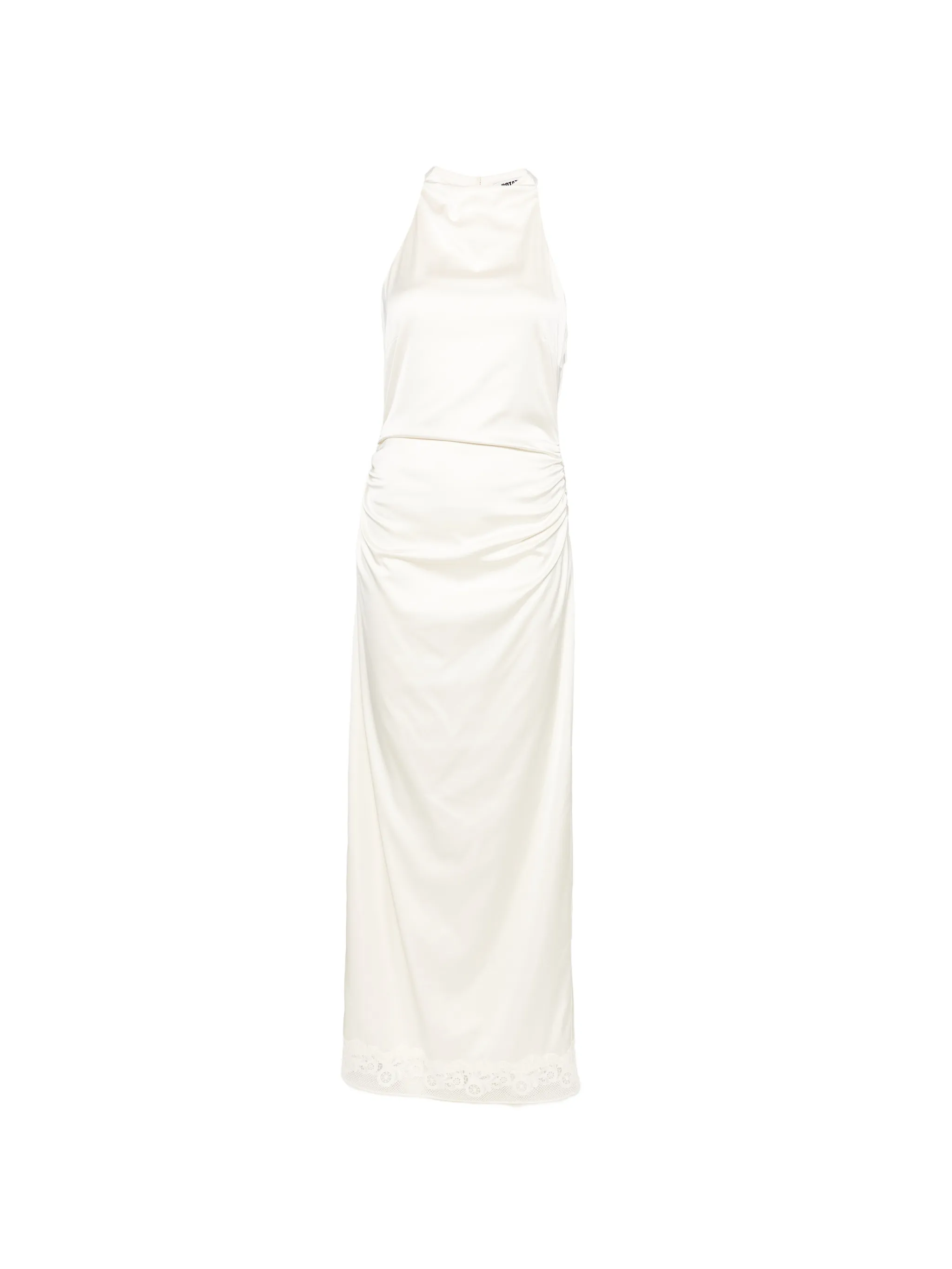 lace-trim ruched maxi dress