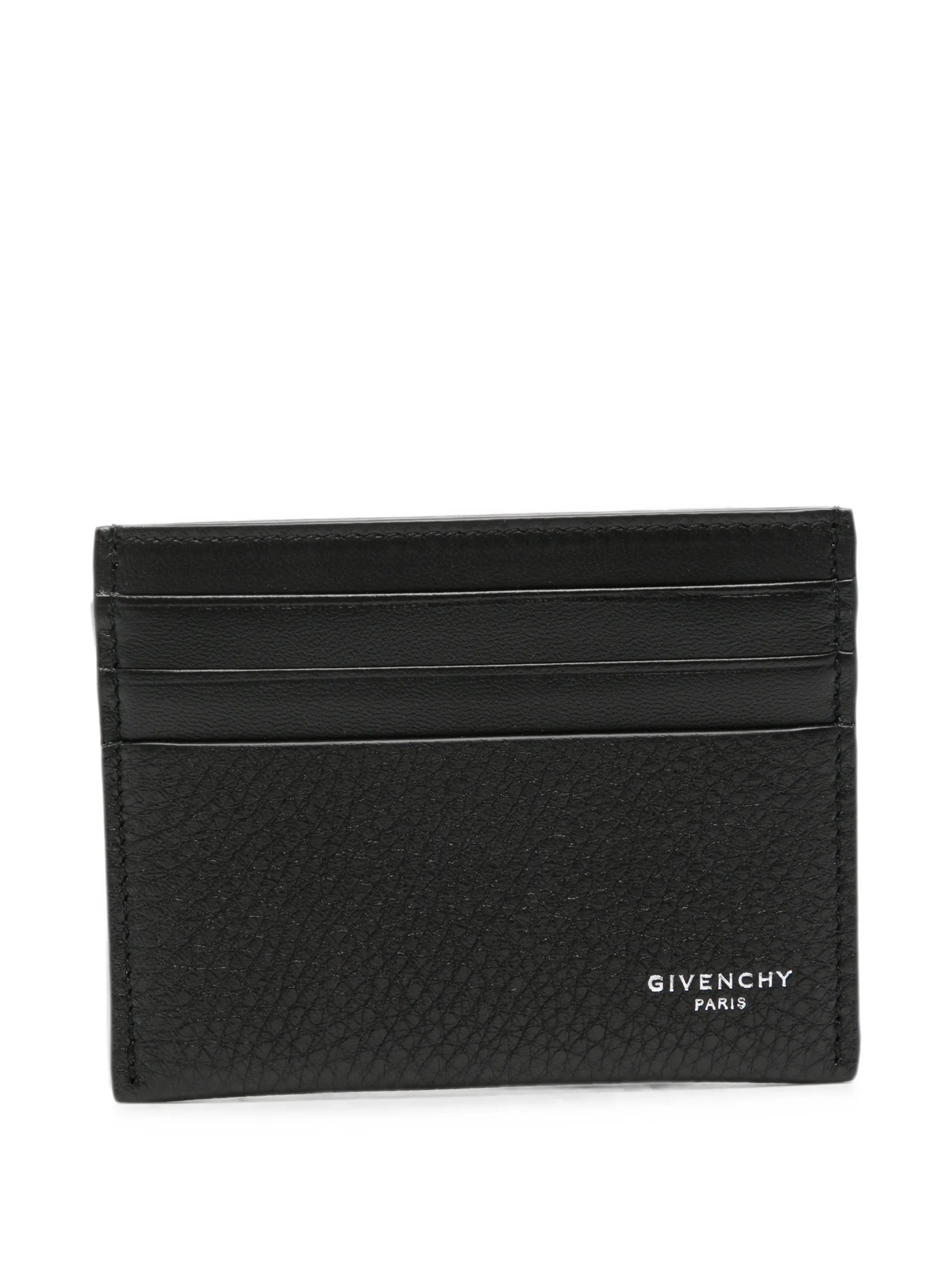 logo-print grained leather card holder