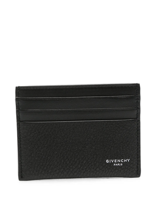 logo-print grained leather card holder
