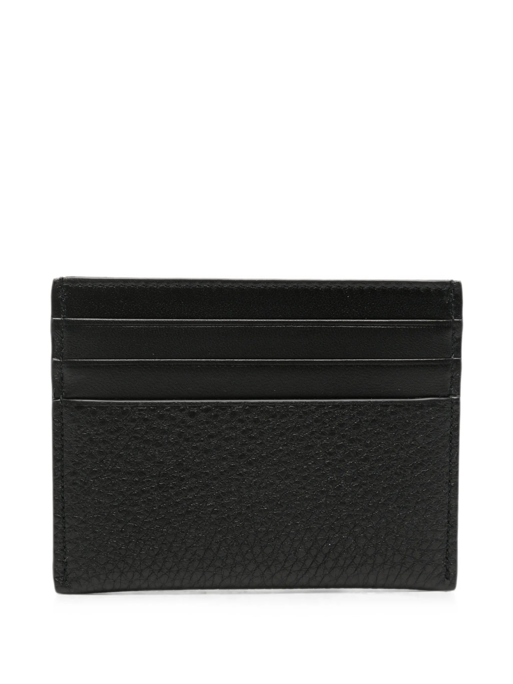 logo-print grained leather card holder