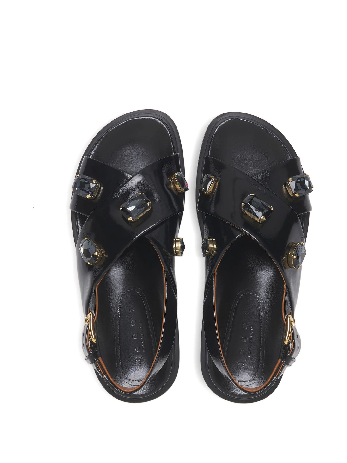 crisscross crystal ovine leather sandals