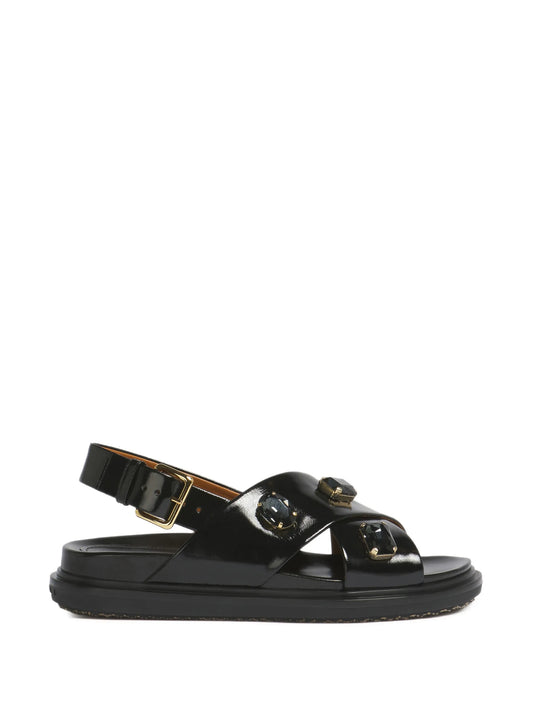 crisscross crystal ovine leather sandals