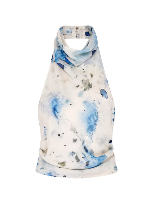 high-neck wrap top