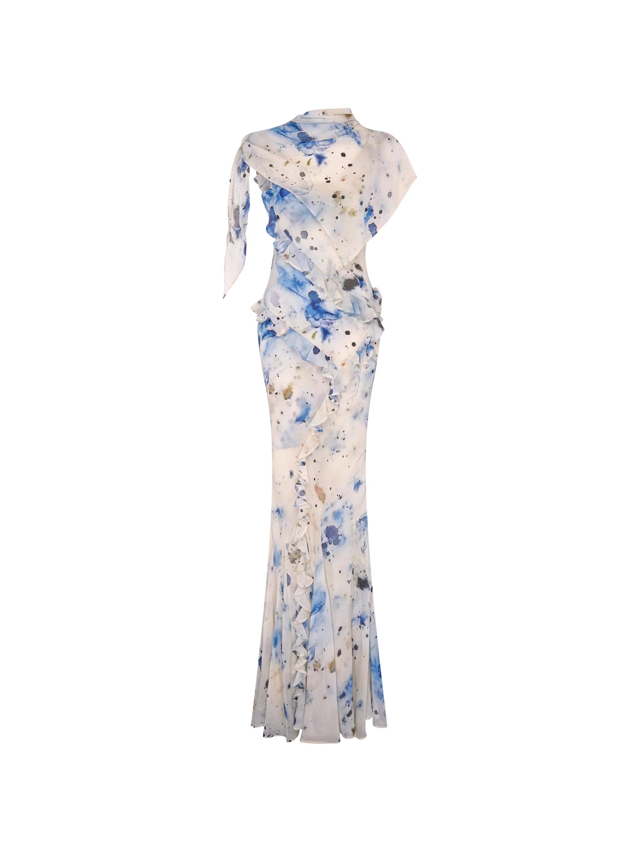 ruffled printed maxi dress