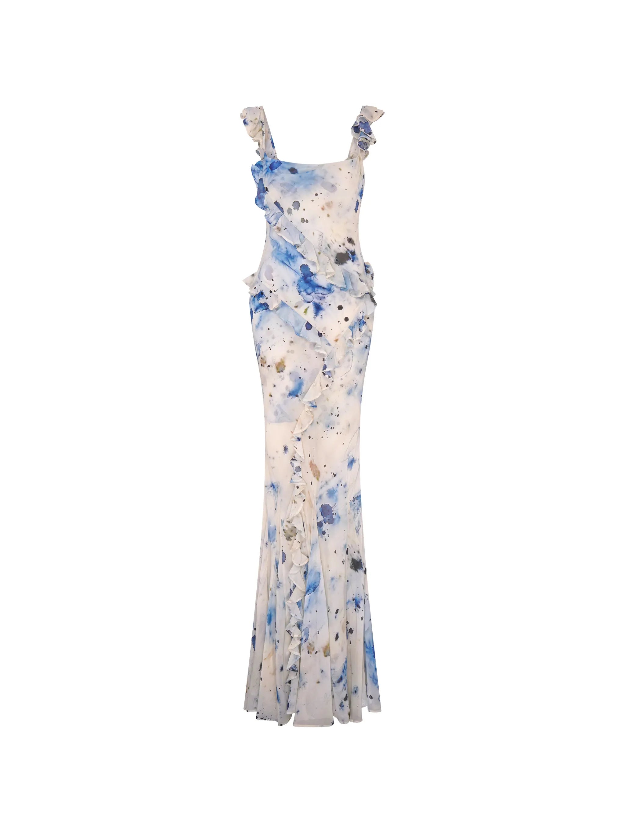 ruffled printed maxi dress