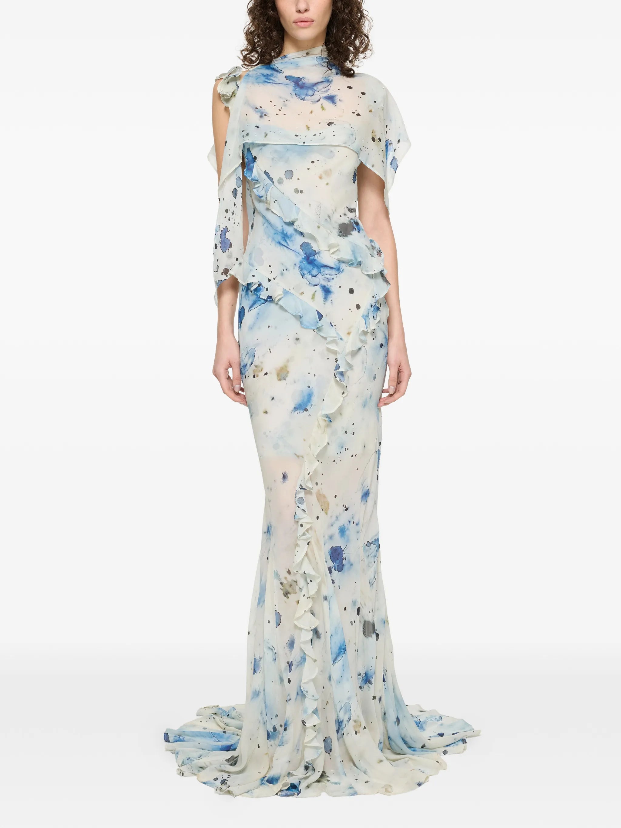 ruffled printed maxi dress