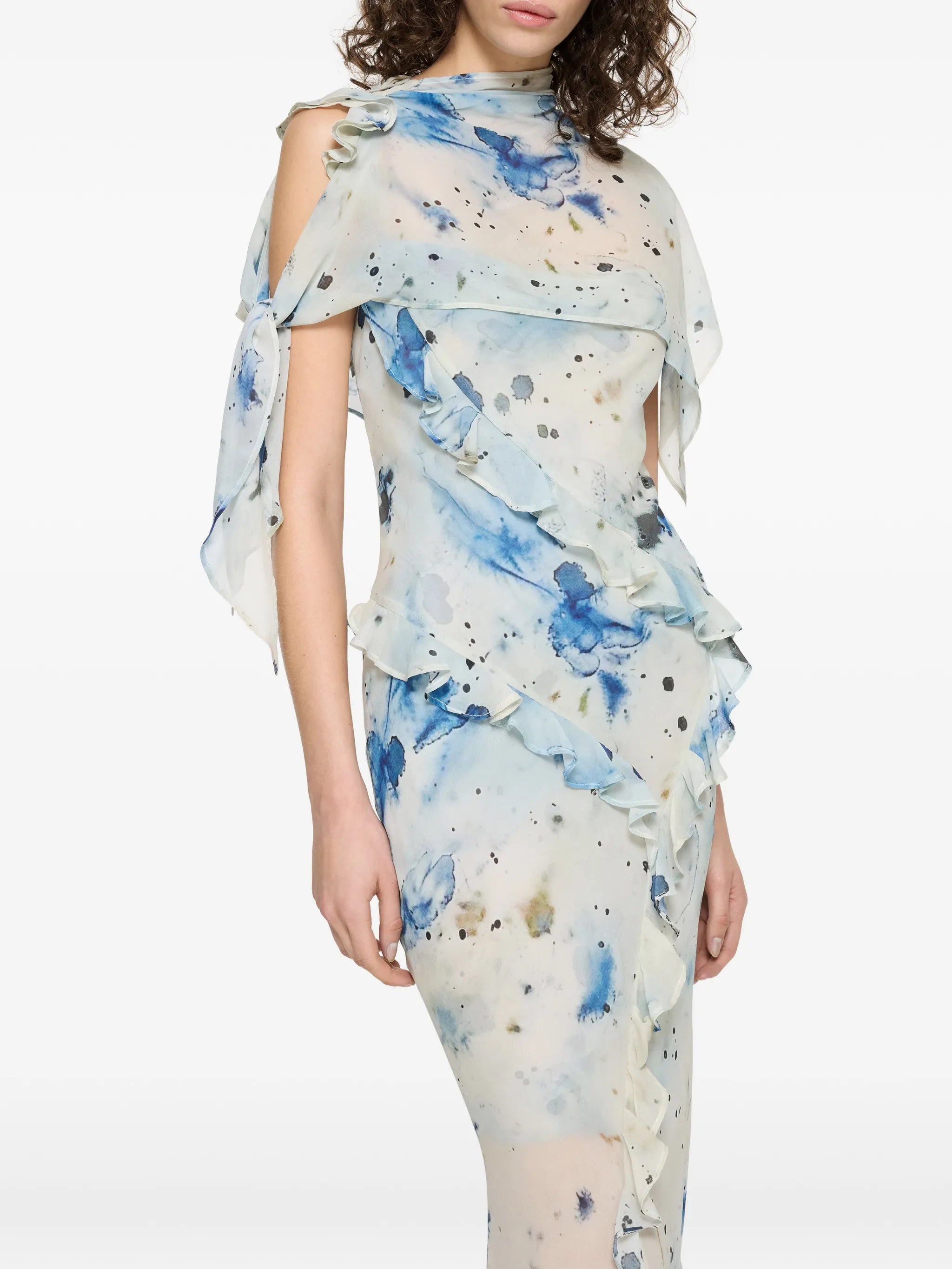 ruffled printed maxi dress