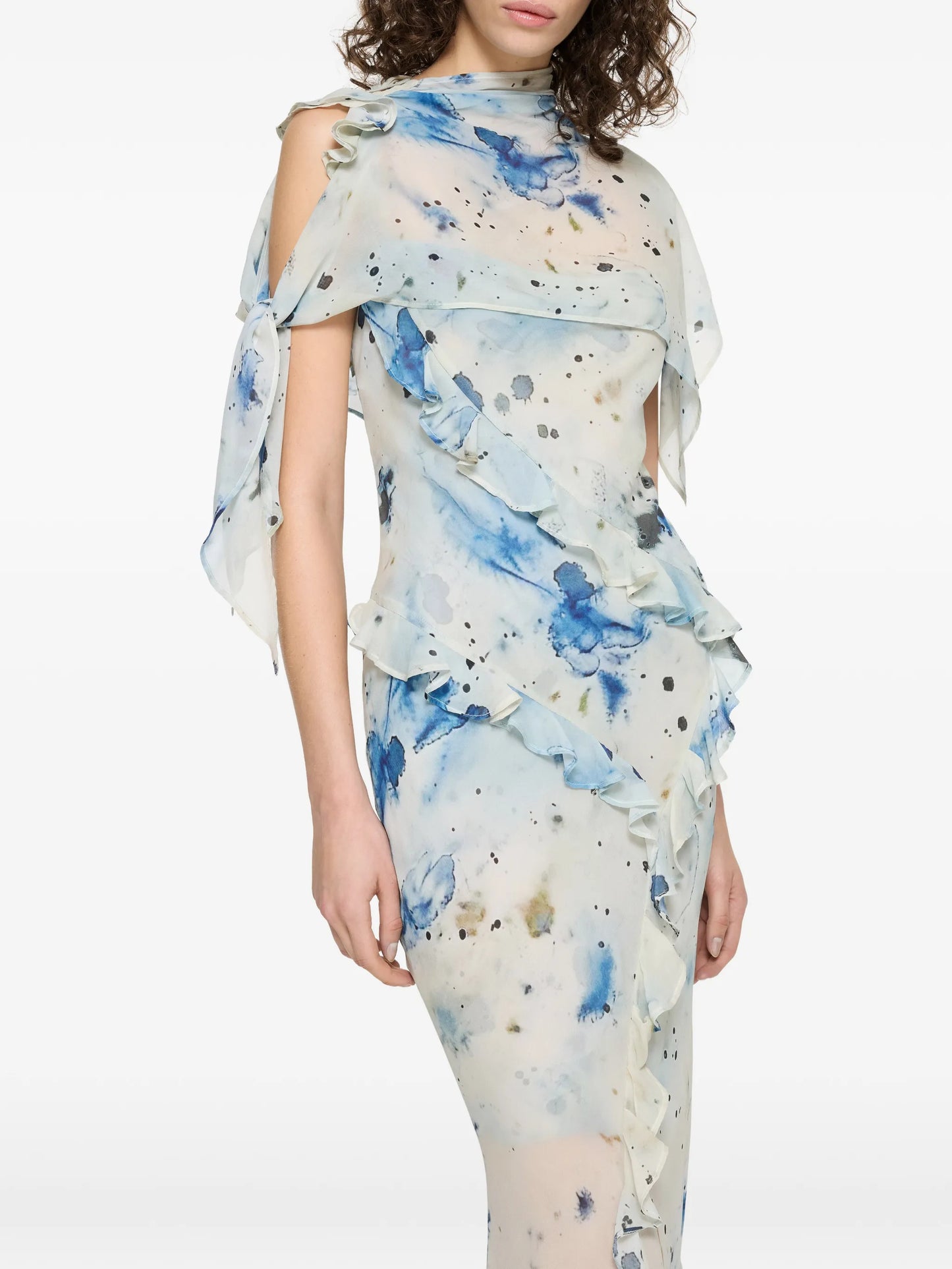 ruffled printed maxi dress